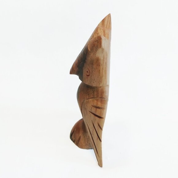 Vintage Hand Carved Light Wood With Dark Brown/Black Markings- Folk Art Owl-4.5" - Picture 3 of 7